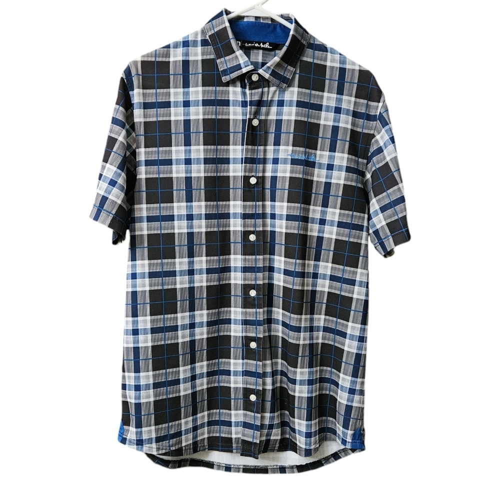 Travis Matthew Button Up Shirt Short Sleeve Men's Medium Plaid Polyester Blend